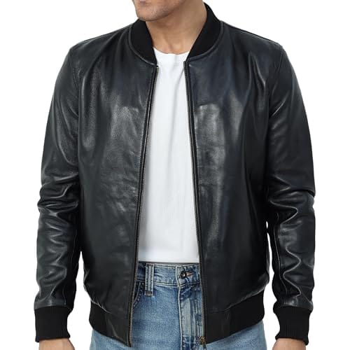 Men’s Classic Black Leather Biker Jacket with Belt